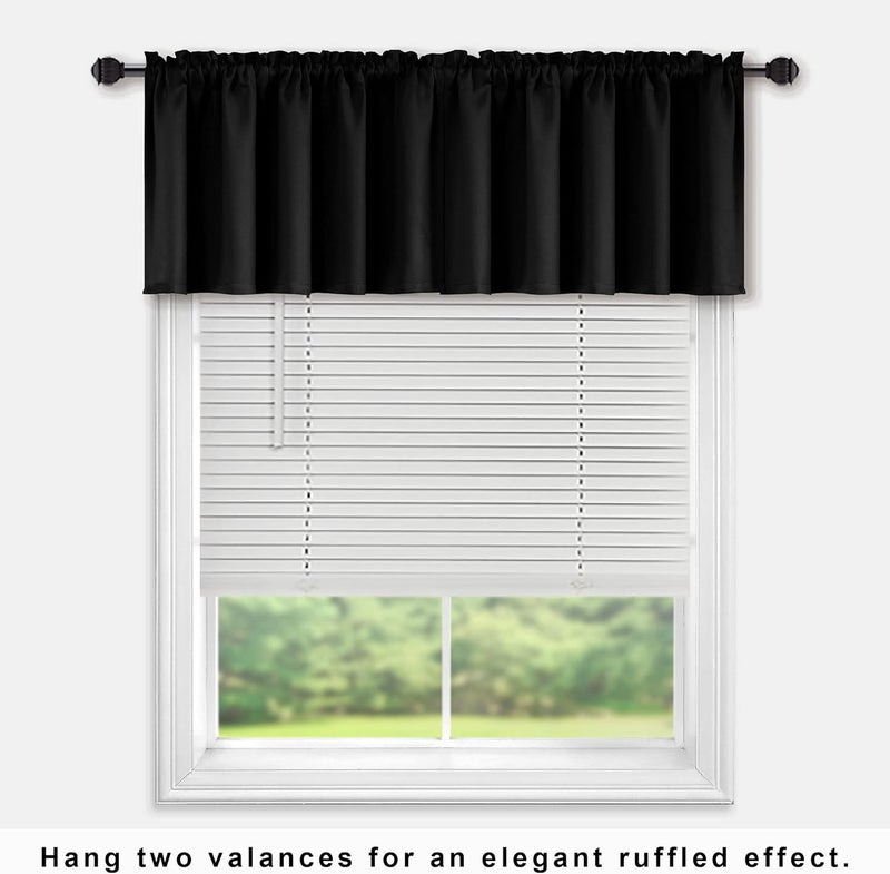 KOUFALL Black Valances for Windows,Blackout Valance Curtains for Kitchen Bathroom,18 Inch Length - Image 2